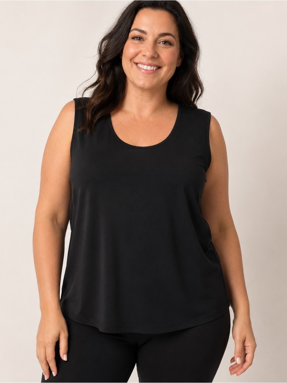 Women’s Black Sleeveless Scoop Neck Tank Top | Stretch Casual Basic Plus Size